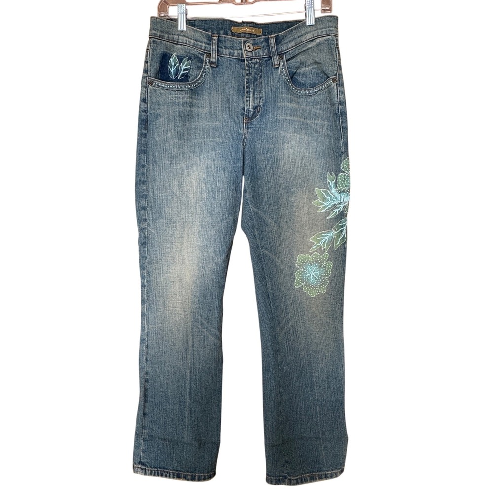 Vintage Z. Cavaricci Beaded Floral Jeans 10 Embroidered Y2K 90s Botany Cottage - Picture 5 of 11
